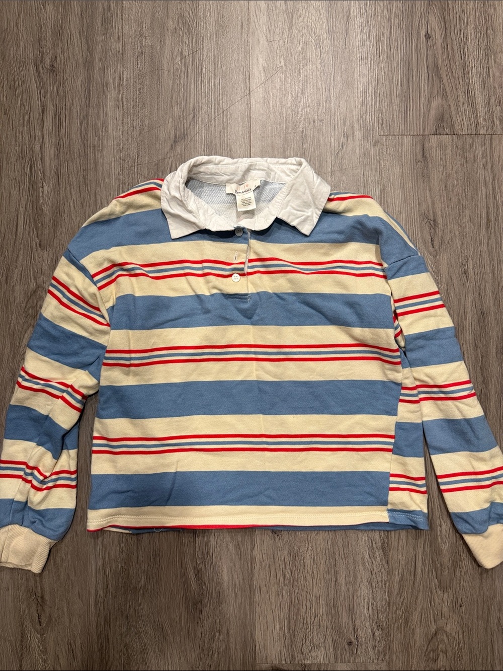 URBAN Romantics Blue Cream Red Striped Button-Down Polo Top